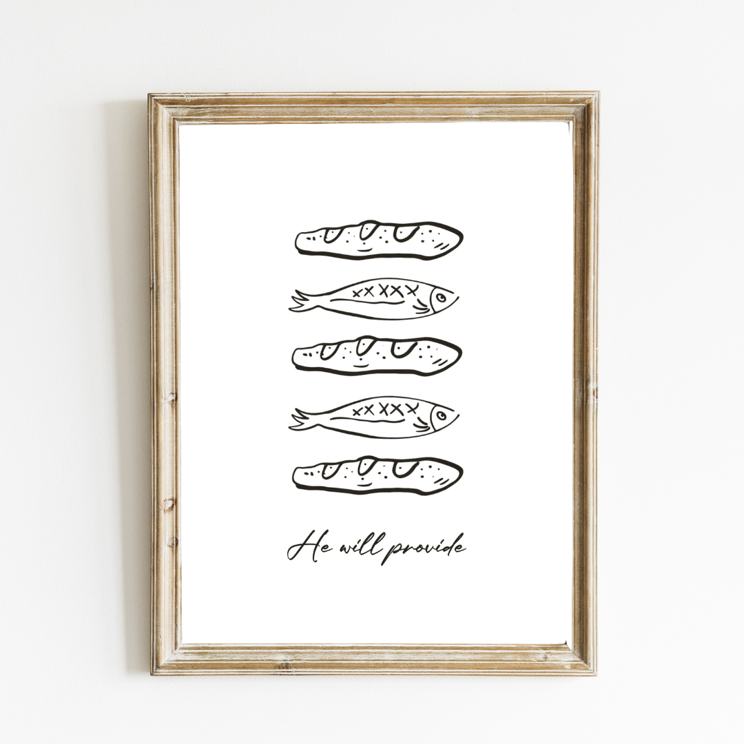 He Will Provide Art Print (Fish & Bread) – English