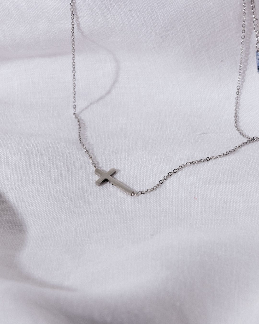 Tiny Cross 18K Gold plated Sideways Necklace 16 Inch