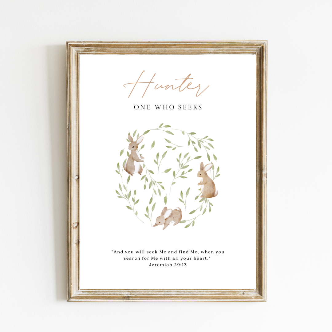 Personalized Name Meaning Art Print - Custom Woodland Floral Wreath Name Art