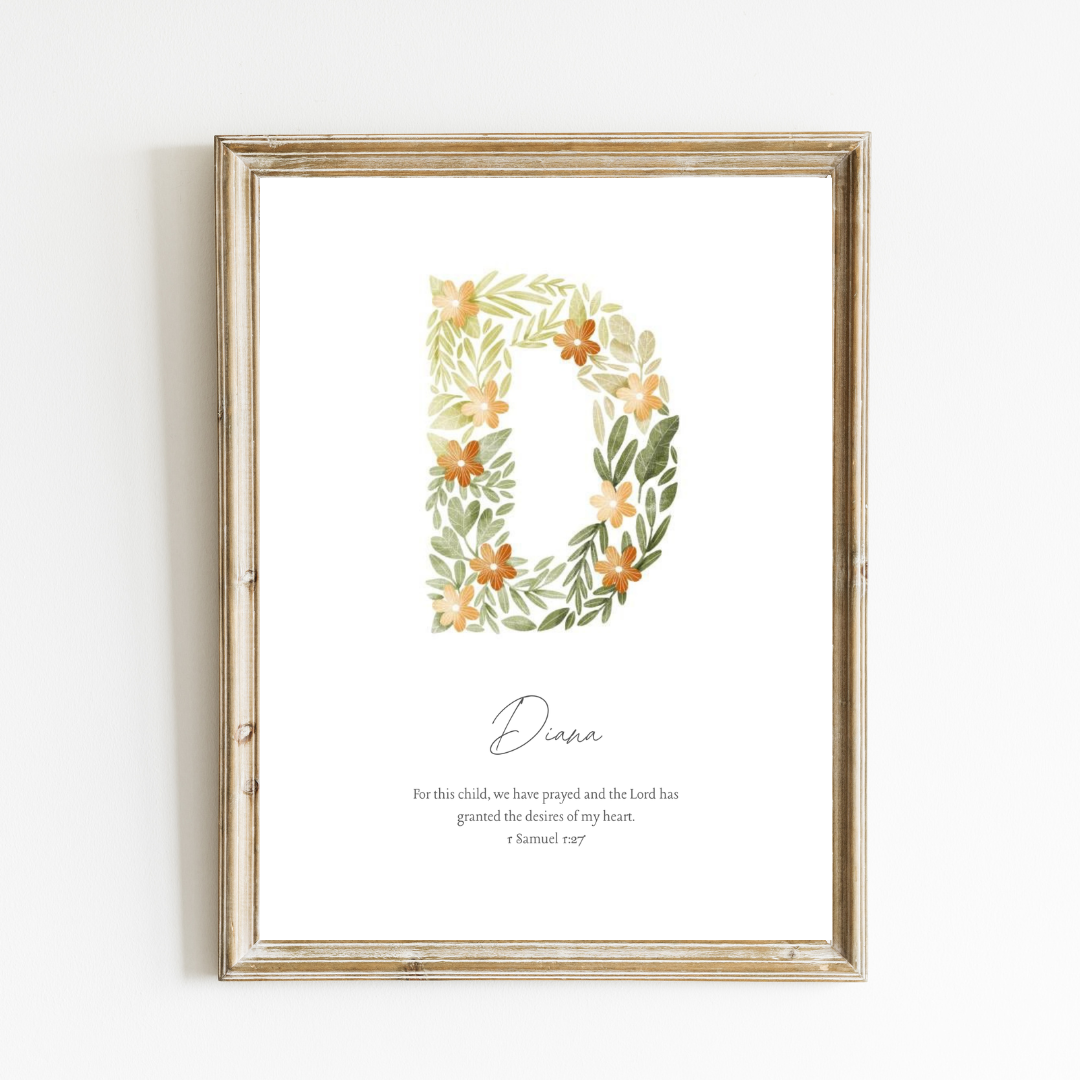 Personalized Name Art Print - Botanical Initial Print – Autumn Meadow