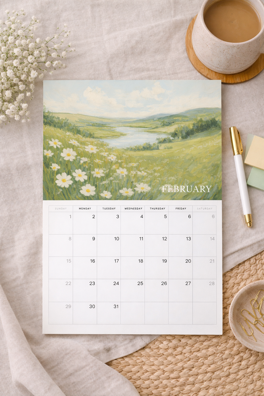 2026 Hand-Painted Inspired Wall Calendar