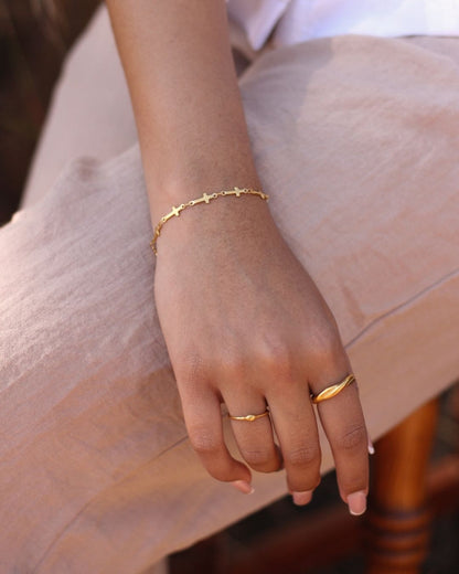 Cross Chain 18K Gold Plated Bracelet