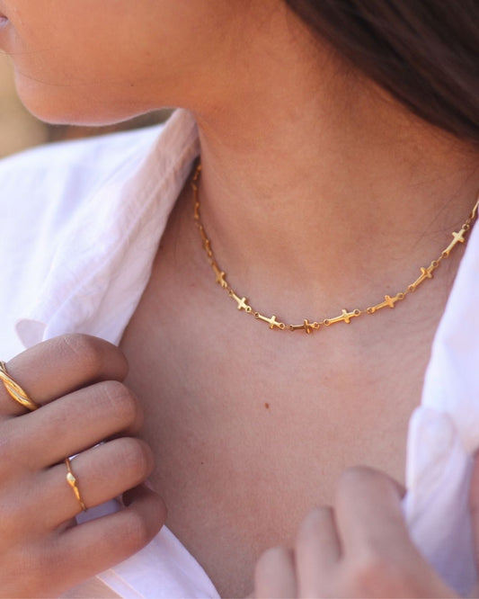 Cross Chain 18K Gold plated Necklace - 16 Inch