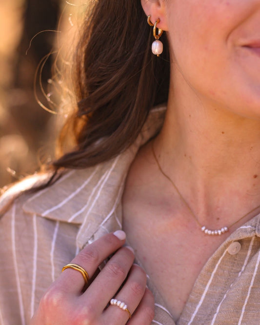 Dainty Rice Pearl Choker 18K Gold plated Necklace  - 16 Inch