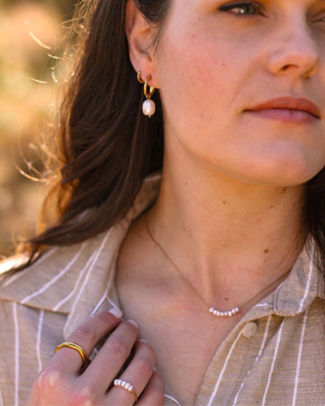 Dainty Rice Pearl Choker 18K Gold plated Necklace  - 16 Inch