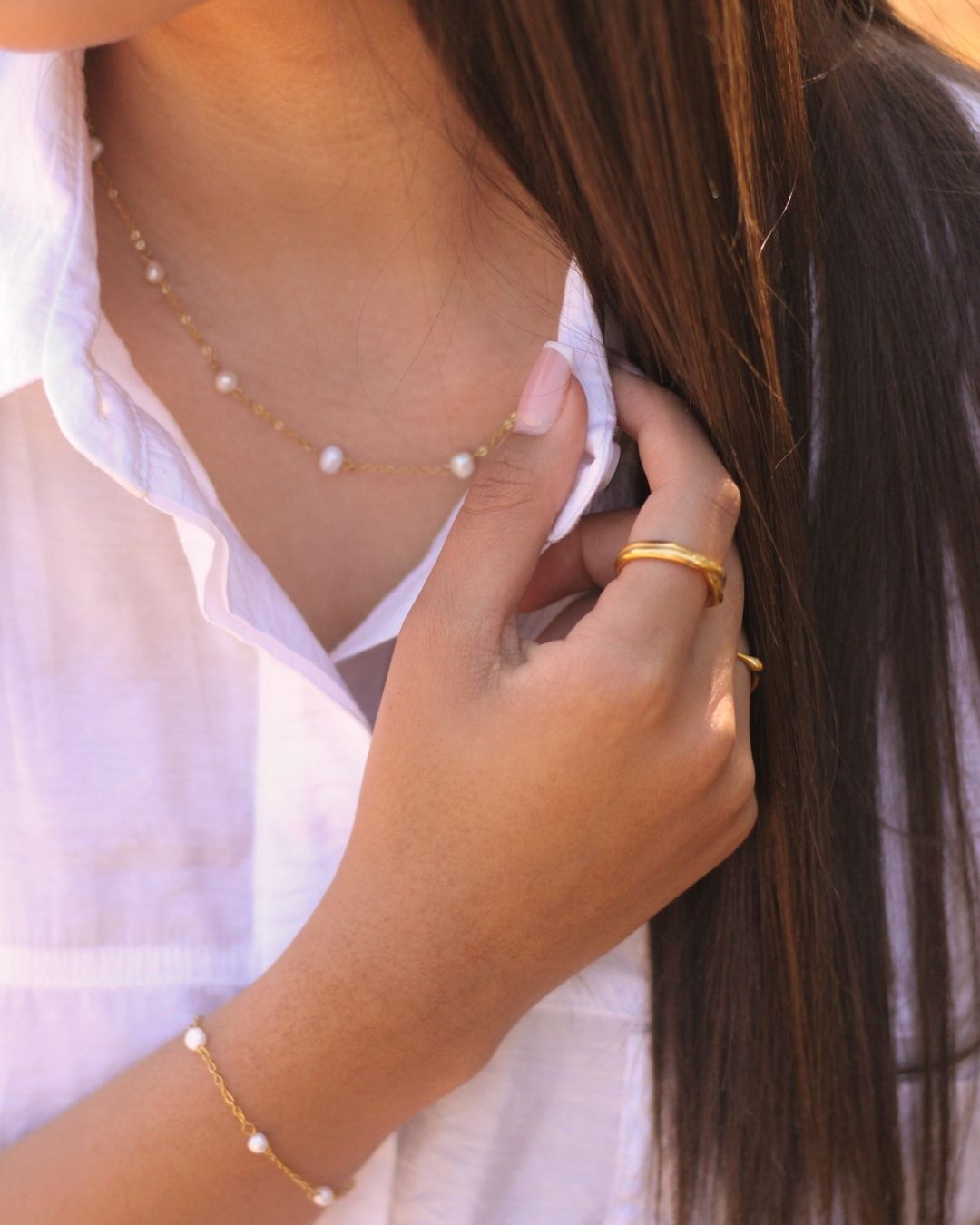 Freshwater Pearl Bead 18K Gold plated Necklace  - 16 Inch