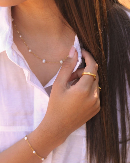 Freshwater Pearl Bead 18K Gold plated Necklace  - 16 Inch