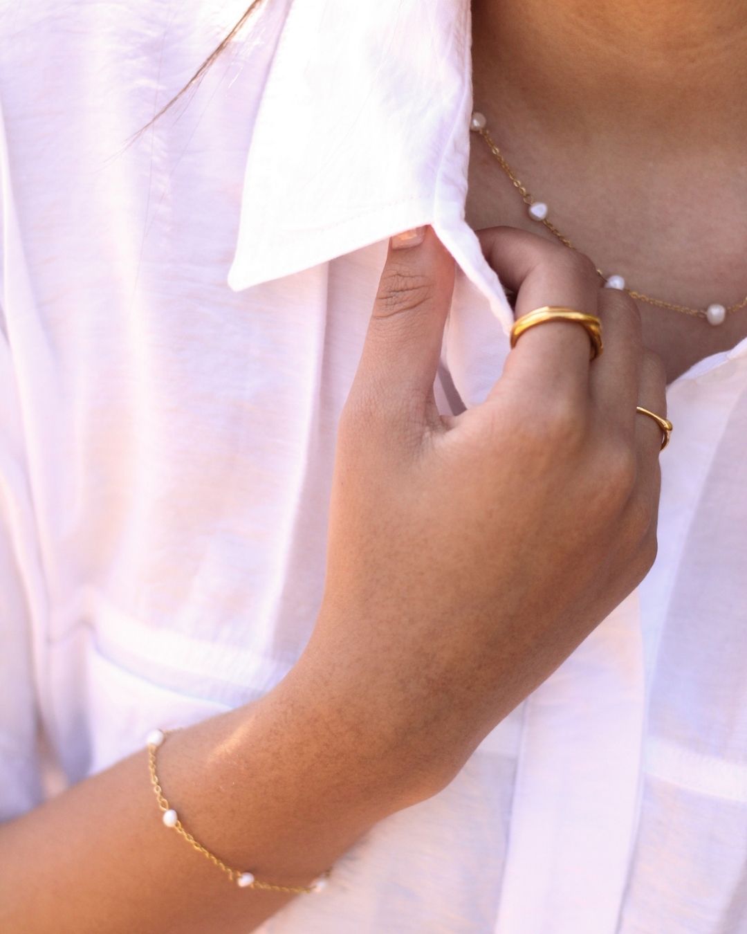 Freshwater Pearl Bead 18K Gold plated Necklace  - 16 Inch