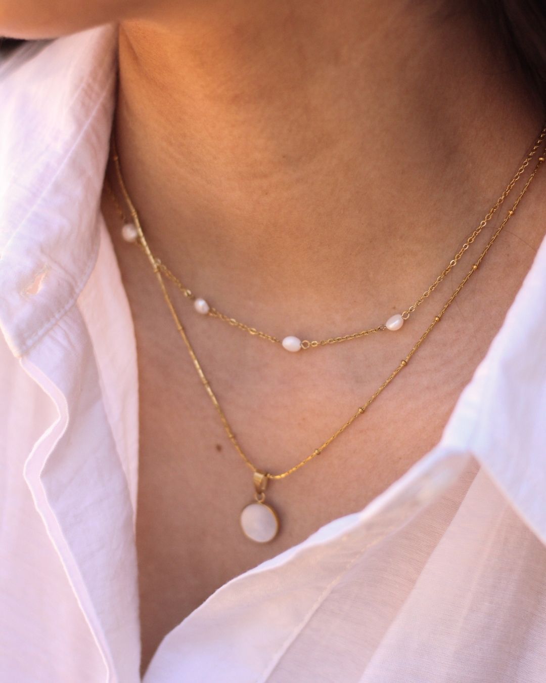 Freshwater Pearl Bead 18K Gold plated Necklace  - 16 Inch