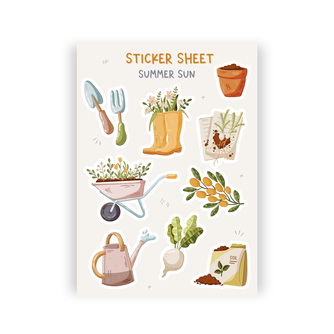 Summer Sun Gardening Sticker Sheet