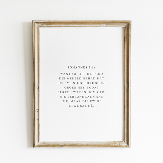 Johannes 3:16 Art Print – Afrikaans