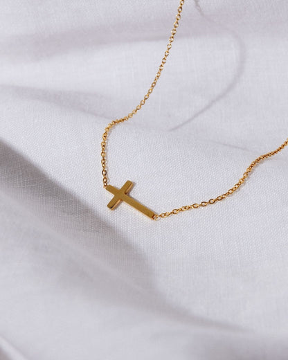 Tiny Cross 18K Gold plated  Sideways Necklace 16 Inch