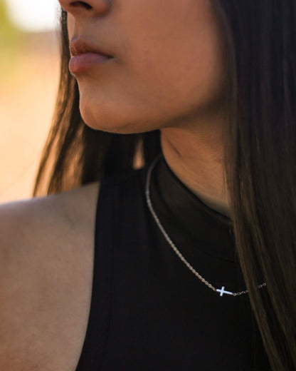 Tiny Cross 18K Gold plated  Sideways Necklace 16 Inch