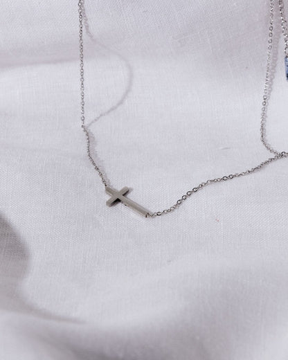 Tiny Cross 18K Gold plated  Sideways Necklace 16 Inch