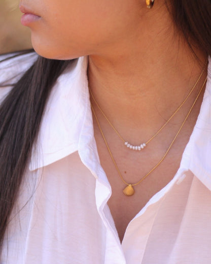 Clam Shell Skinny Snake 18K Gold plated Necklace  - 18 Inch