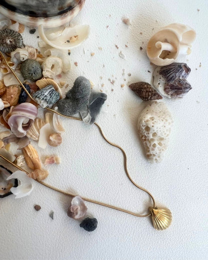 Clam Shell Skinny Snake 18K Gold plated Necklace  - 18 Inch