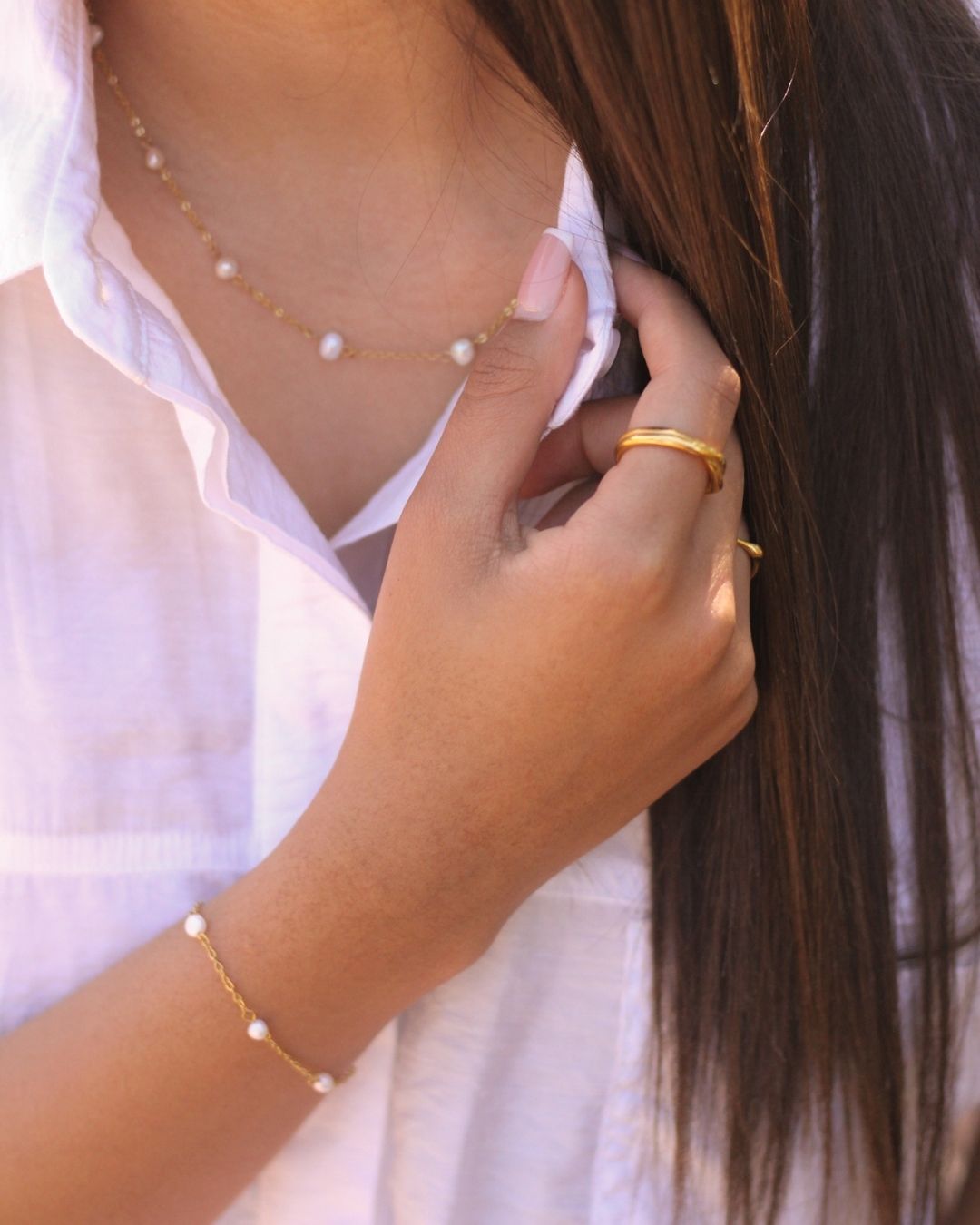 18K Freshwater Pearl Bead Bracelet