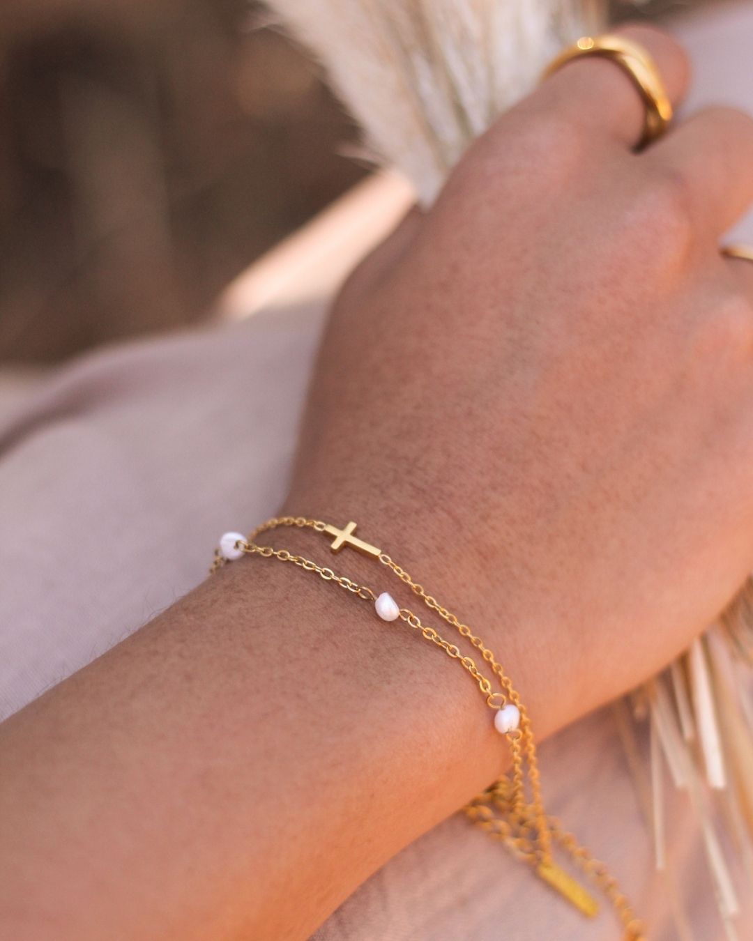 18K Freshwater Pearl Bead Bracelet