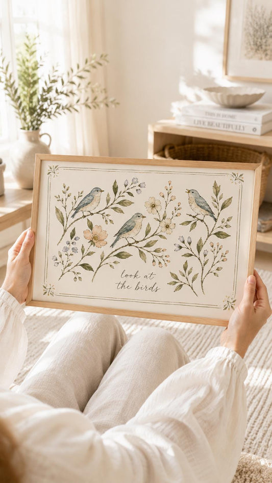 Look at the Birds Bluebird Branches Art Print – English