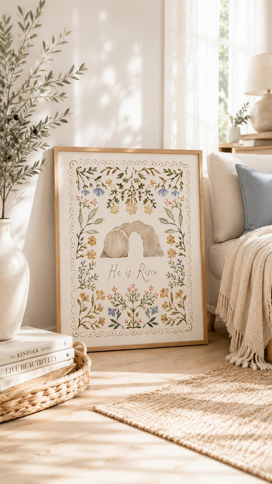 He Is Risen Empty Tomb Art Print – English