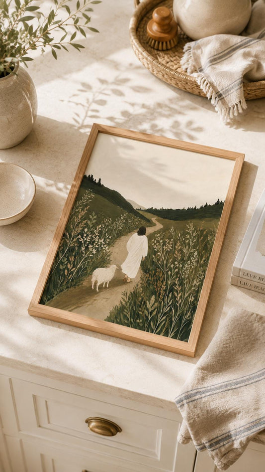 Good Shepherd Folk Art Print – English
