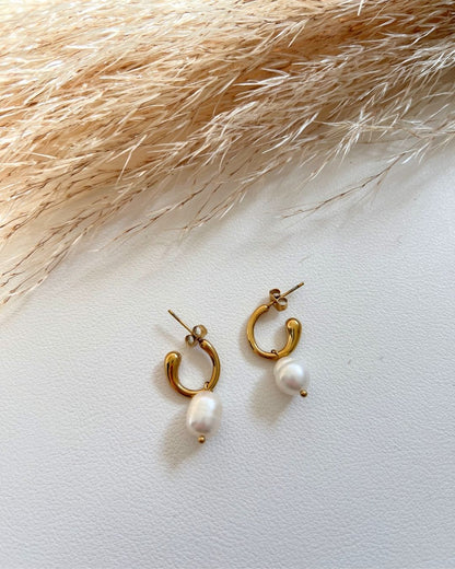 18k Gold Pearl Drop Half hoops