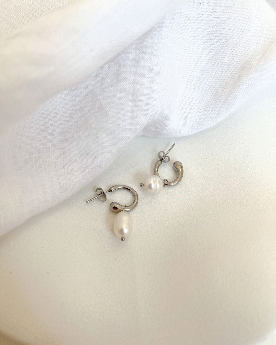 18k Gold Pearl Drop Half hoops