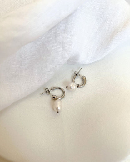 18k Gold Pearl Drop Half hoops