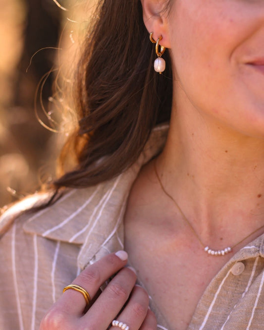 18k Gold Pearl Drop Half hoops