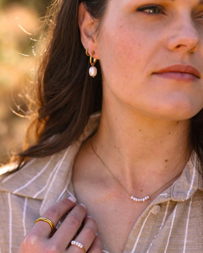 18k Gold Pearl Drop Half hoops