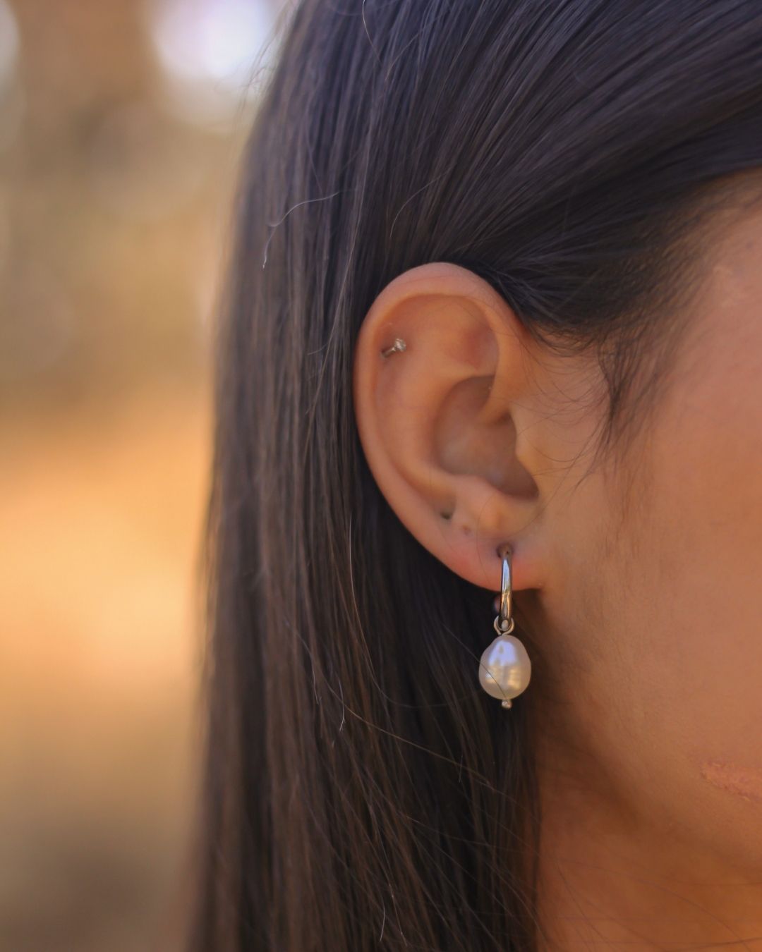 18k Gold Pearl Drop Half hoops