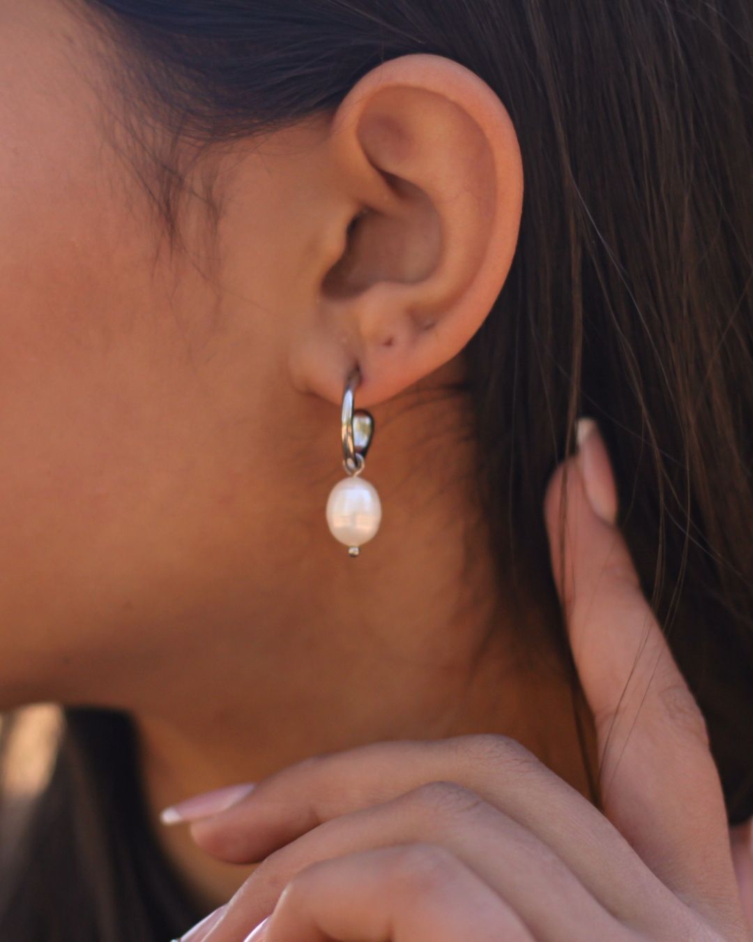 18k Gold Pearl Drop Half hoops