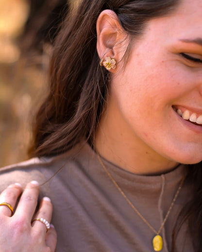 18k Gold Shell Sakura Flower Studs