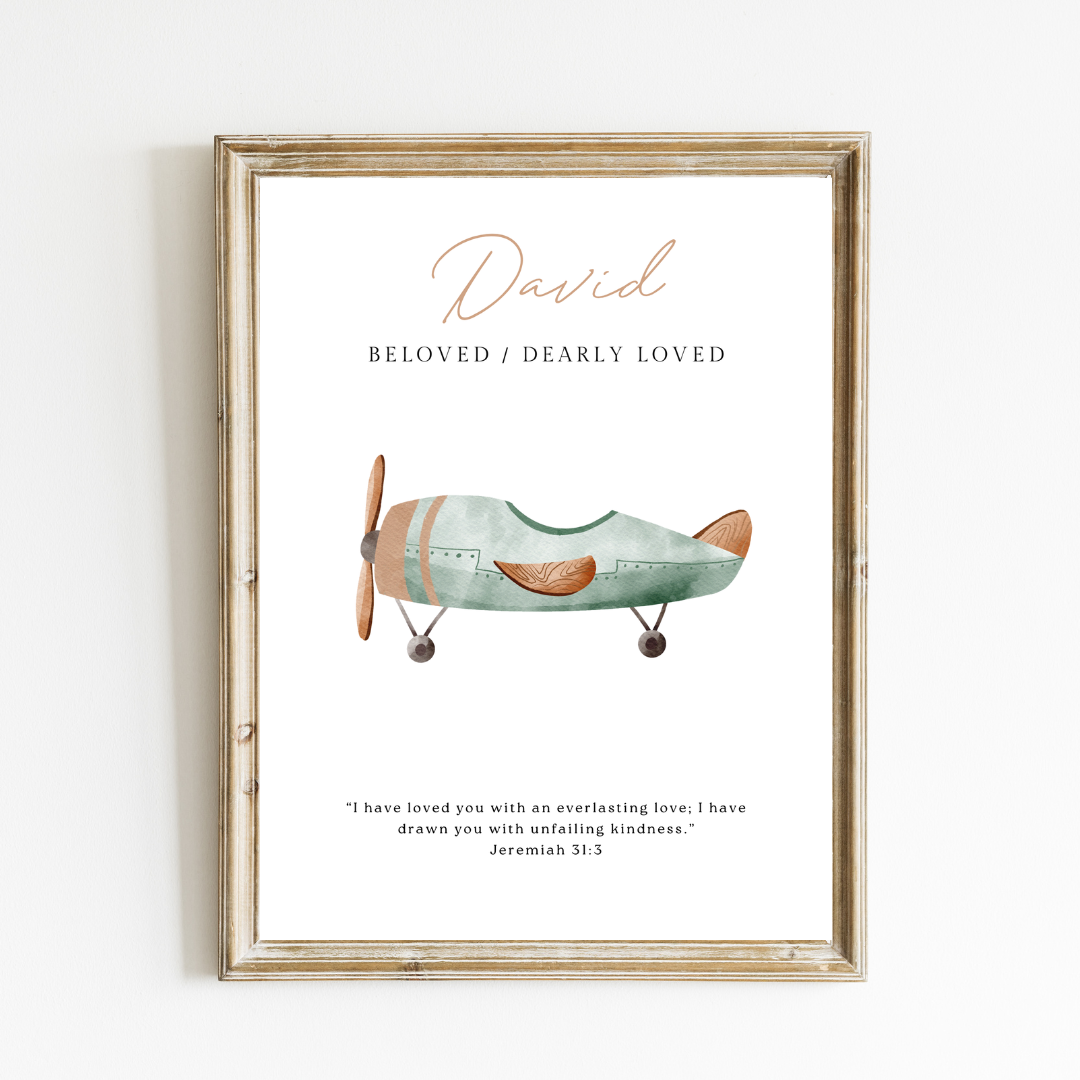 Personalized Name Meaning Art Print - Custom Airplane Illustration Name Art