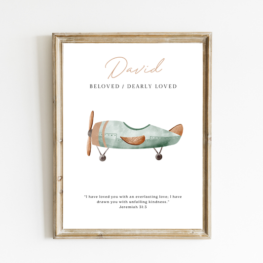 Personalized Name Meaning Art Print - Custom Airplane Illustration Name Art