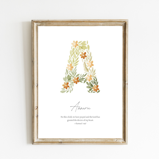 Personalized Name Art Print - Botanical Initial Print – Autumn Meadow