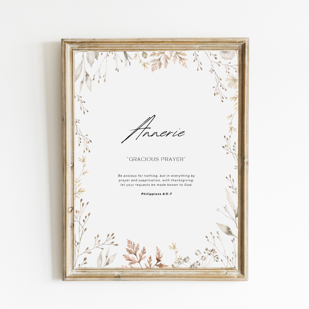 Personalized Name Meaning Art Print - Faded Wildflowers Name Meaning Art Print