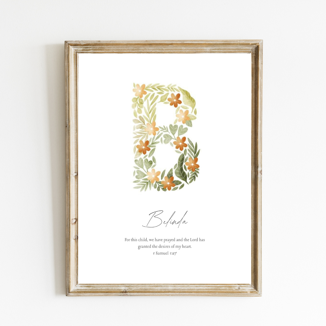 Personalized Name Art Print - Botanical Initial Print – Autumn Meadow