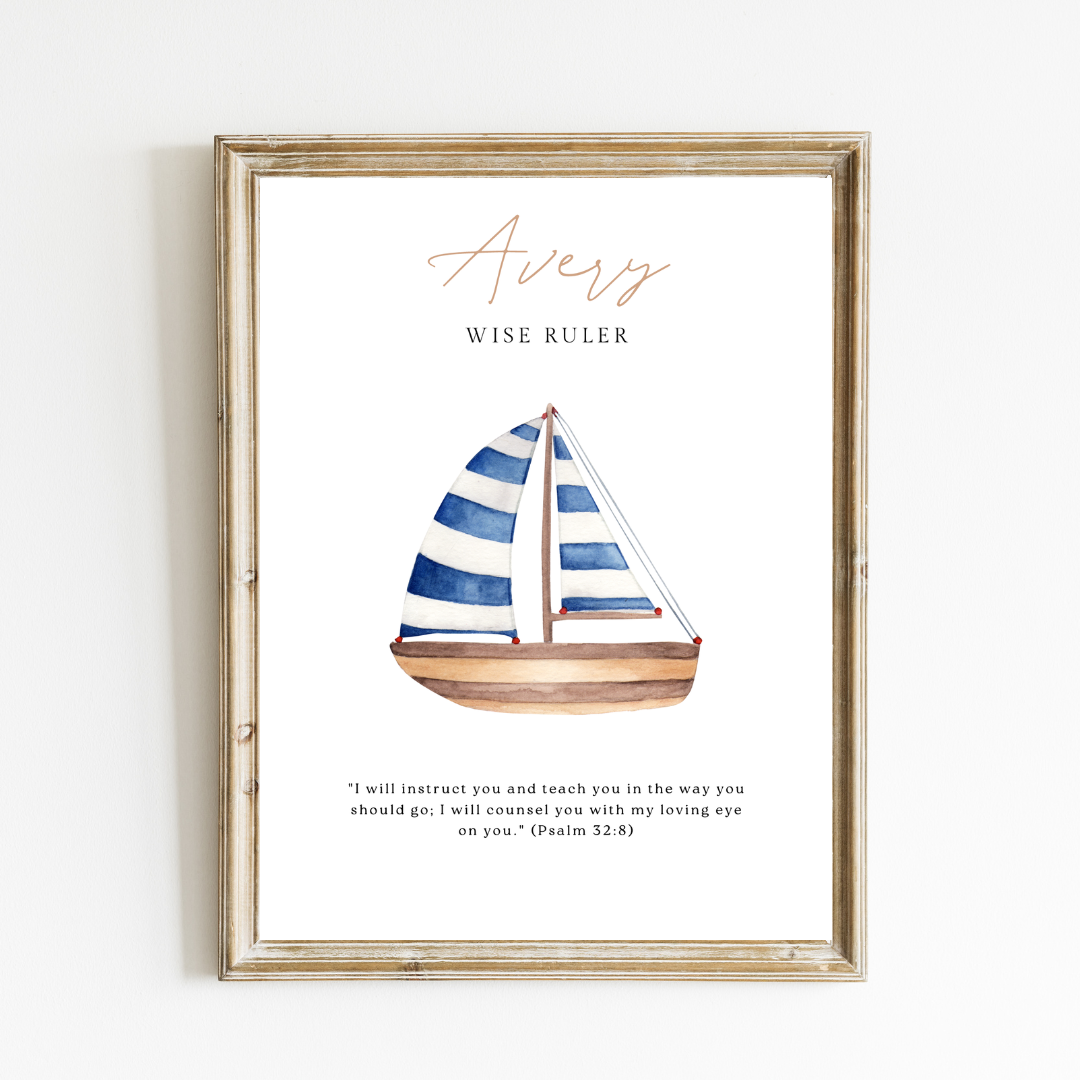 Personalized Name Meaning Art Print - Custom Sailboat Name Art