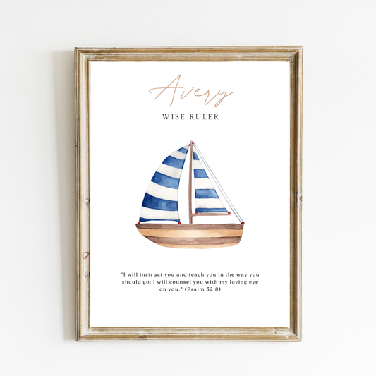 Personalized Name Meaning Art Print - Custom Sailboat Name Art