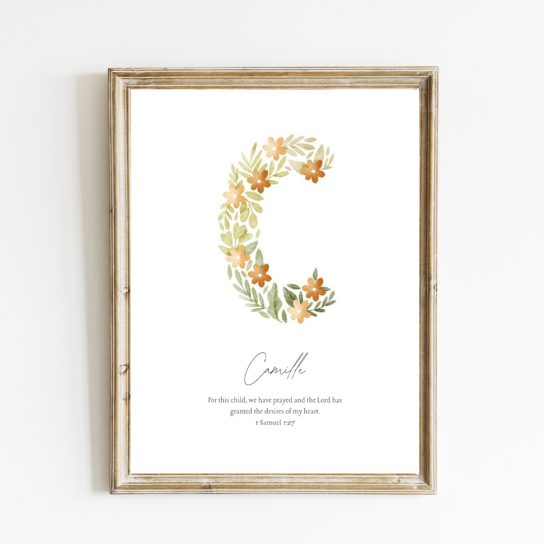 Personalized Name Art Print - Botanical Initial Print – Autumn Meadow
