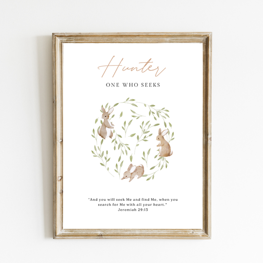 Personalized Name Meaning Art Print - Custom Woodland Floral Wreath Name Art