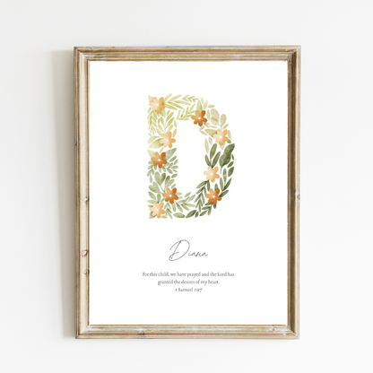 Personalized Name Art Print - Botanical Initial Print – Autumn Meadow