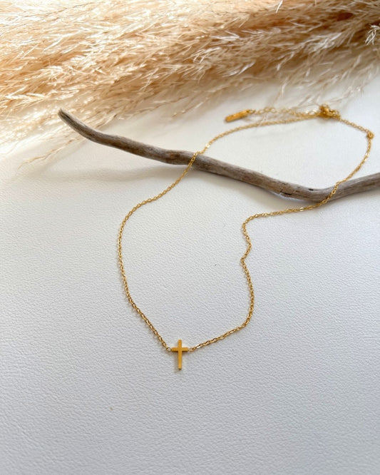 Tiny Cross 18K Gold plated  Necklace - 16 Inch